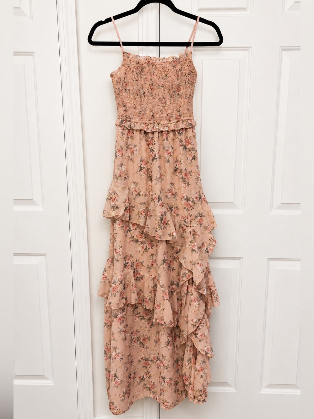 Floret Studios Dusty Pink Floral Eyelet Ruffle Maxi Dress XS NWT